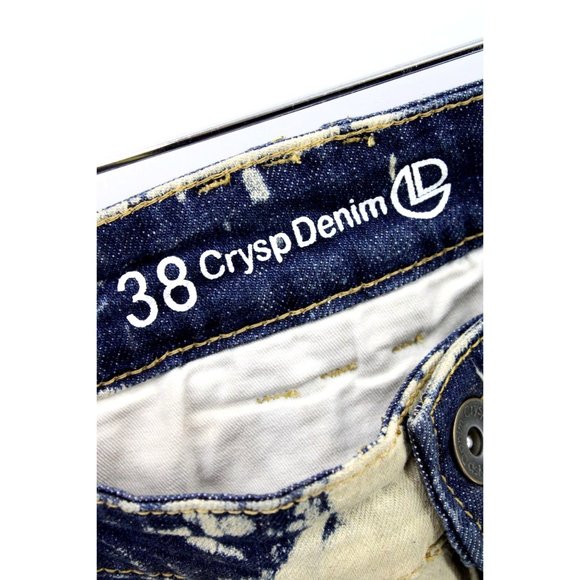 Crysp Denim Jeans Mens Blue Denim Acid Washed Rockstar Moto Distressed Size 38 - Picture 6 of 8